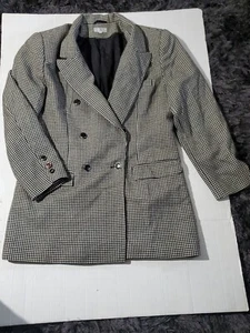 Ted Nicol Womens's Double Breasted Wool Jacket Black White Houndstooth Sz 10/38  - Picture 1 of 12