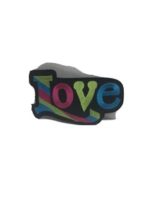 "Love" Text - Embroidered Blue Pink Lime Green - Iron on Applique Patch - Picture 1 of 4