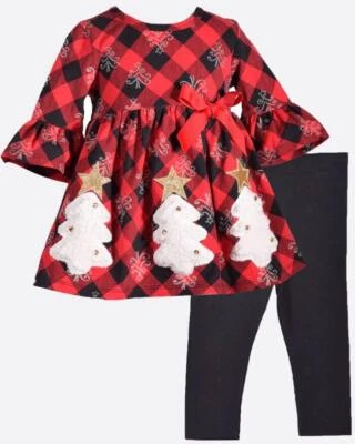 Conjunto de Leggings Bonnie Jean 6X Cuadros Búfalo Apliques Árbol de Navidad Nuevo con Etiquetas 68 Foto 1 de 4