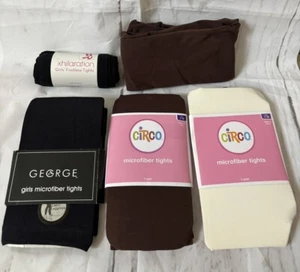 Lot of Five (5) Girls Tights Lot New Black Footless & Regular Brown Cream 7-10 - Picture 1 of 2