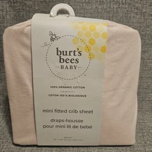Burts Bees Baby® 24” X 38” 100% Organic Cotton Pink Mini Fitted Crib Sheet - Picture 1 of 5