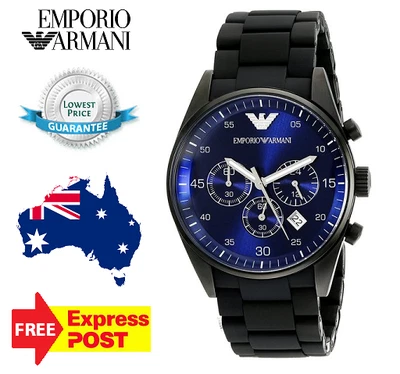 EMPORIO ARMANI SPORTIVO AR5921 BLACK/BLUE MENS WATCH - NEW WITH TAGS - Image 1 of 4