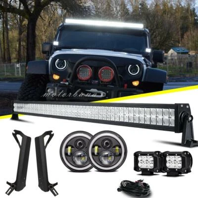 52" LED Light Bar 4" Fog Pods +7" Headlights For Jeep Wrangler TJ 1997-2006 Foto 1 de 4
