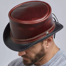 Hampton Men's Top Hat Handmade 100% Genuine Leather Biker Motorcyclist Hat