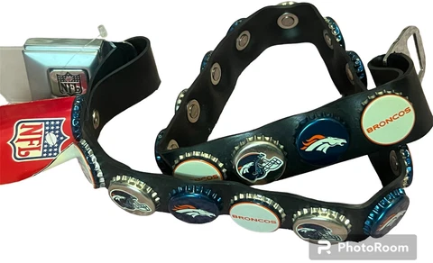 NFL Denver Broncos Bottlecap Seatbelt Black Belt Size Small Up To 30 Inch Waist Cover
