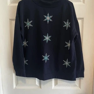Talbots dunkelblau Schneeflocke bestickt Stehkragen Sweatshirt gemütlich Winter - Bild 1 von 9