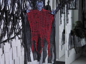 Hanging Devil Halloween Prop 27" Red Black Robes Scary Decor Skeleton Reaper New - Picture 1 of 2