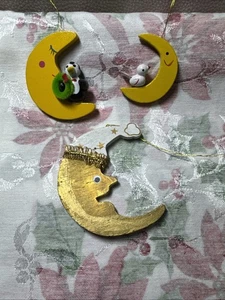 Vintage Holz Kunstmonde Weihnachtsschmuck Volkskunst handbemalt Weihnachtsbaum - Bild 1 von 6