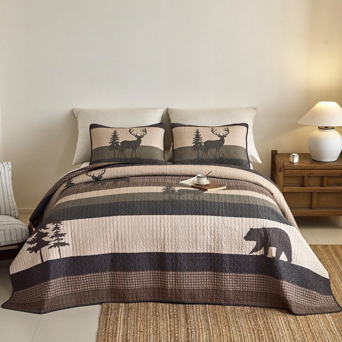 Virah Bella Juego De Cama De 3 Piezas Queen Lodge - Bear Star - Juego