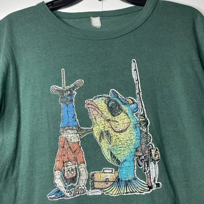 Винтажная футболка для рыбалки 70-х одинарный шов смешные фотографии мужская XS/S (леди M) молодежная размер XL - Изображение 1 из 4