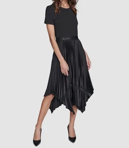 Abito donna Karl Lagerfeld Paris nero misto media plissettato girocollo taglia XL - Foto 1 di 3