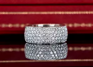 $14,800 Cartier Mimi 18k White Gold 5 Row Pave Set 2.28ct Diamond Ring Band - Picture 1 of 8