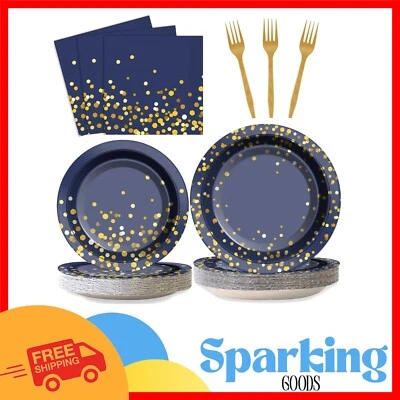 Vajilla Desechable 96 Piezas Oro Azul para Bodas y Cumpleaños Foto 1 de 4