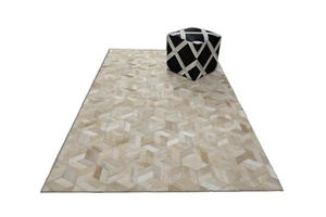 New Leather Carpet Collection Leather Cowhide Patchwork white and ivory Area - Picture 1 of 4
