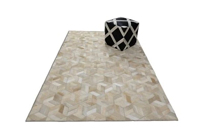 New Leather Carpet Collection Leather Cowhide Patchwork white and ivory Area - Image 1 of 4
