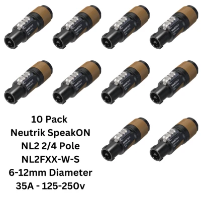 10x Pack Neutrik SpeakON NL2 4 Pole NL2FXX-W-S for Speakers - Image 1 of 4