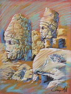Impresión artística original vintage con caras abstractas firmada - Imagen 1 de 13