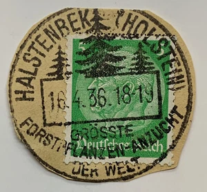 1936 GERMANY STAMP WITH HALSTENBEK LARGEST FORESTRY PLANTS IN THE WORLD CANCEL - Picture 1 of 2