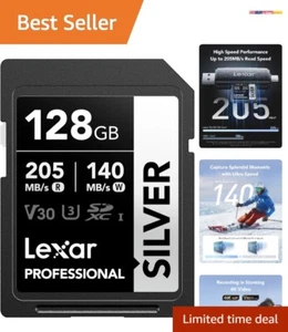 Professional Silver 128GB SD Card - 205MB/s Read, 140MB/s Write - V30, UHS-I - Picture 1 of 11