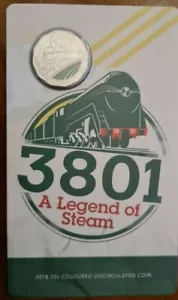 Australia RAM Card 2018 Fifty 50c cent coin - 3801 A LEGEND OF STEAM Colour UNC - Bild 1 von 3
