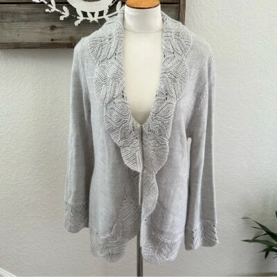 Cárdigan Sahalie Gris Crochet Detalle Suéter Mezcla Alpaca Talla Grande Foto 1 de 4