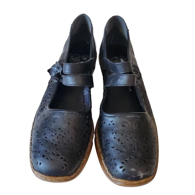 RIEKER Antiestrés Cuero Negro Mary Jane Pisos Para Mujer EU 42 US 11-12 Corte Láser Foto 1 de 4
