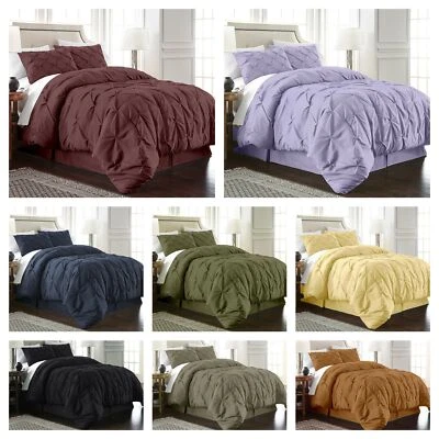Chezmoi Collection Pinch Pleat Bedding Set Super Soft Pintuck Comforter Set - Image 1 of 4