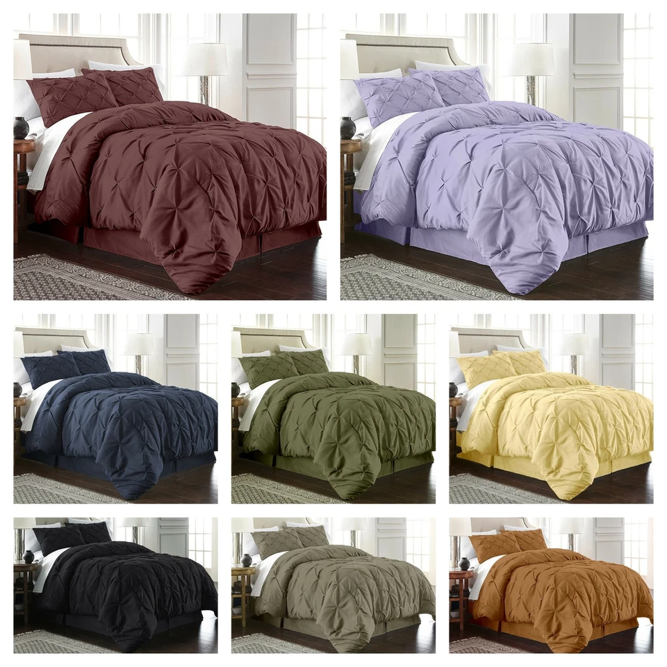 Chezmoi Collection Pinch Pleat Bedding Set Super Soft Pintuck Comforter Set - Image 1 of 4