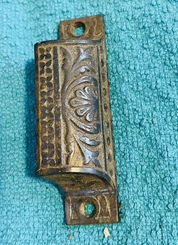 Antique Victorian Cast Iron Detailed Bin Apothecary Cupboard Drawer Pulls Cover