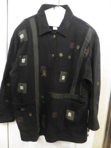 Vtg Alegre Hand Painted Artsy Jacket Women Black 100% Cotton - Size Small -  EUC - Picture 1 of 10