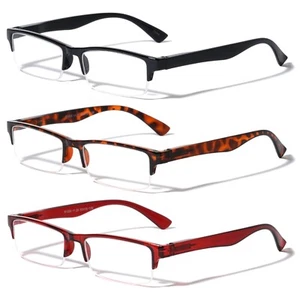 3 Pairs Rectangular Half Rim Reading Glasses - Simple Classic Clear Lens Reader - Picture 1 of 12