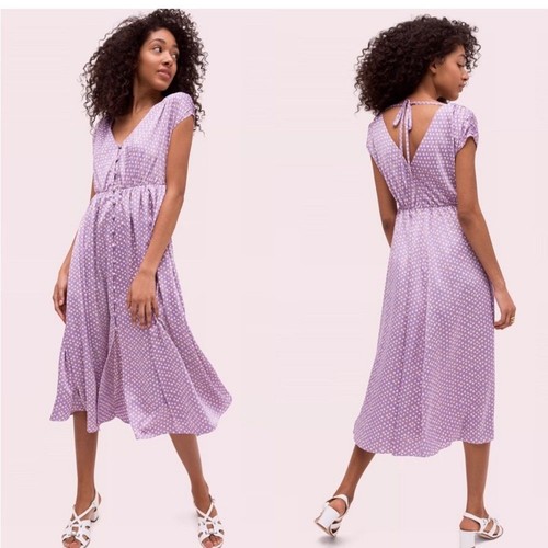 Abito midi Kate Spade Geo NUOVO a pois in raso dipinto Pansy