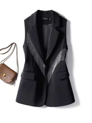 Mujeres Informal Sin Mangas Traje Chaleco Metal Cadena Flecos Diseñado Chaleco Chaleco Foto 1 de 4