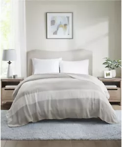 Charter Club Yarn Dye Stripe Twin Blanket Taupe & Cream 66x90in Brand New $80 - Picture 1 of 4
