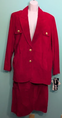 Chaqueta Blazer y Falda Vanna Blanca Vintage Cuero Gamuza Roja Talla 14 Nueva con Etiquetas Foto 1 de 4