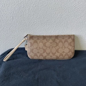 Coach F65748 Large wristlet in signature coated canvas khaki/brown Wallet Purse - Picture 1 of 12