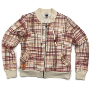 Chaqueta bombardero suéter Oakley para mujer L a cuadros cremallera completa sherpa forrada de lana beige - Imagen 1 de 16