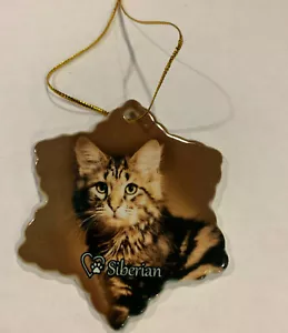 Siberian Cat Porcelain Star Shaped Christmas Ornament New - Picture 1 of 1