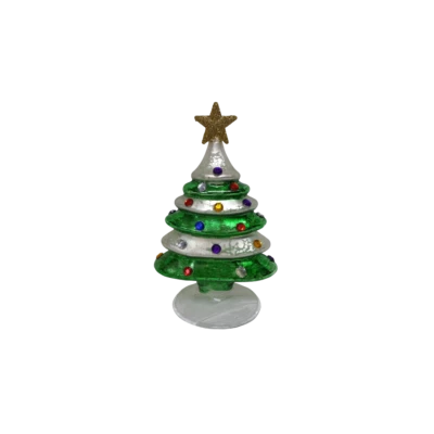 Albero natale vetro soffiato verde argento con puntale in oro h.25 cm  MIR-14004 - Immagine 1 di 3