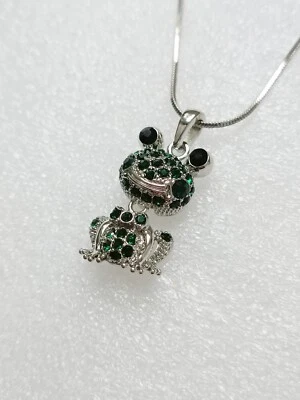 Kette Glieder filigran silberfarben/Grün "Frosch" Strass Modeschmuck  - Bild 1 von 4