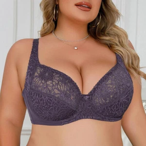 Plus Size Bra Women Bras Unlined Brassiere Lace Sexy Lingerie Bralette Underwear - Picture 1 of 20