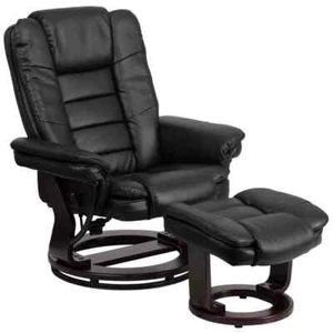 HOMCOM Recliner Ottoman W/ Swiveling Mahogany Wood Base Leather Black - Picture 1 of 5