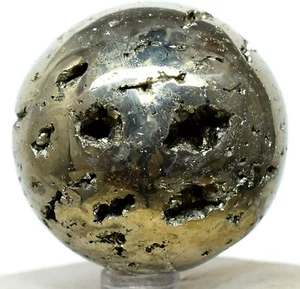 46mm Golden Pyrite Geode Sphere Polished Sparkling Druzy Crystal Ball Peru (1PC) - Picture 1 of 9