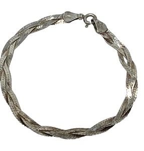 Pulsera trenzada italiana vintage de plata de ley, 7,25" - Imagen 1 de 3