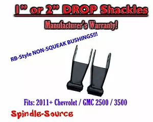 1" 2" Drop Lowering Shackles SET FOR 11 - 18 Chevy GMC 2500 / 3500 HD NO SQUEAK - Foto 1 di 1