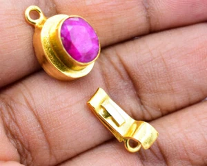 1 Pc Ruby Box Clasp One Strand 18k Gold Plated - Picture 1 of 1