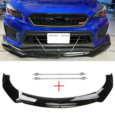 For Subaru  Legacy Front Bumper Lip Spoiler Splitter + Strut Rods Glossy Black - Image 1 of 4