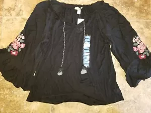 Nwt Womens Vintage America Blues Shirt Blouse Peasant Valerie Black S M L XL - Picture 1 of 1