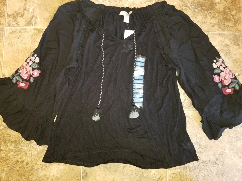 Nueva con etiquetas Blusa Camisa Mujer Vintage America Azul Campesina Valerie Negra S M L XL Foto 1 de 1