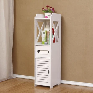 Bathroom Storage Cabinet Floor Standing Toilet Paper Organizer Shelves with Door - Picture 1 of 23